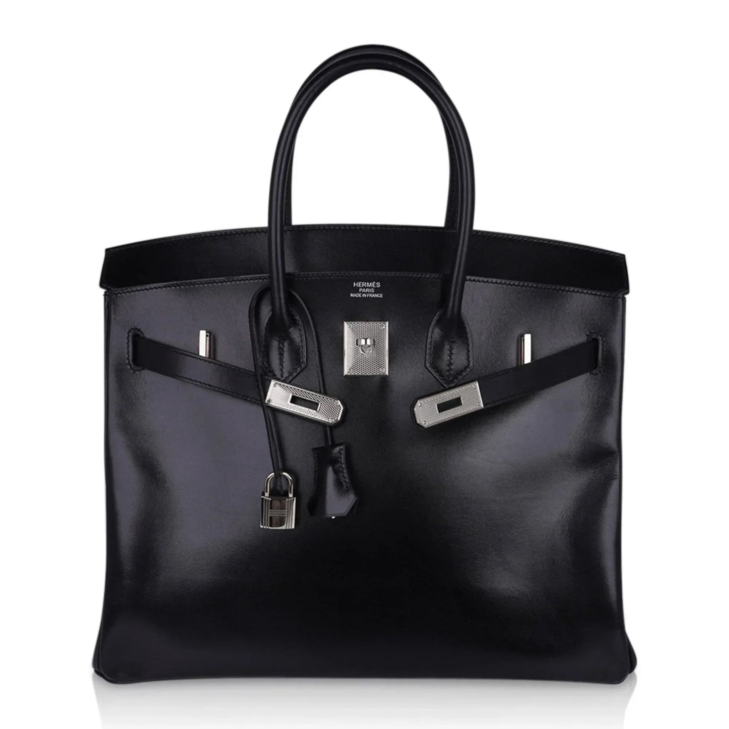 Birkin 35 Bag Black Box Palladium Guilloche Hardware