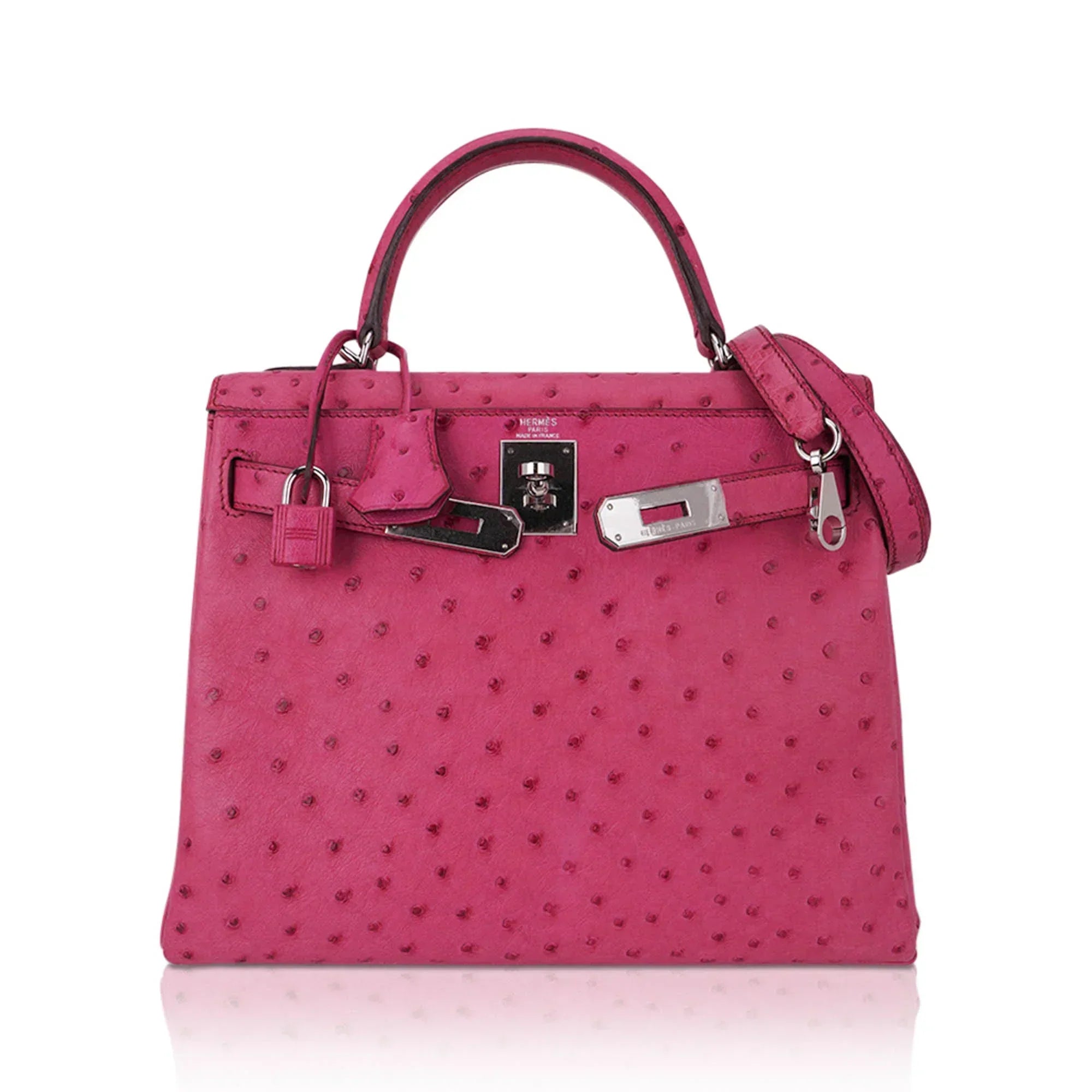 Kelly 25 Retourne Bag Fuchsia Ostrich with Palladium Hardware