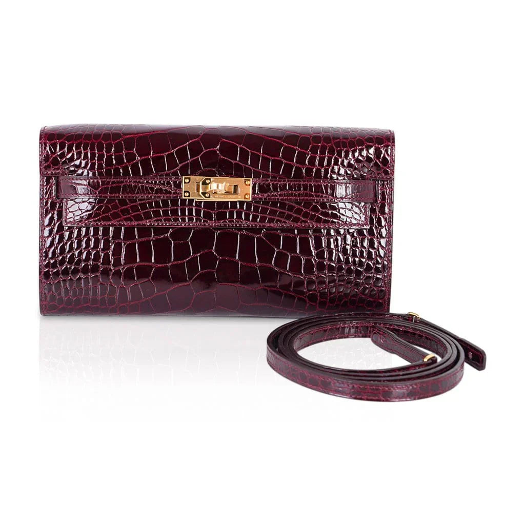 Kelly Classique To Go Wallet Bordeaux Alligator Gold Hardware New w/Box