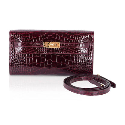 Kelly Classique To Go Wallet Bordeaux Alligator Gold Hardware New w/Box