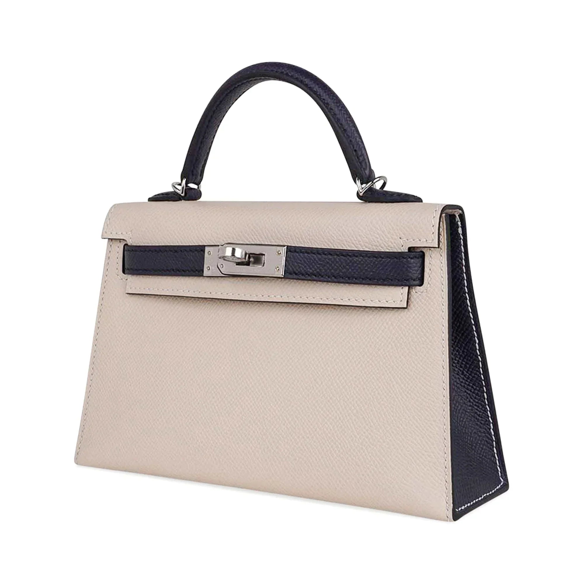Special Order HSS Mini Kelly 20 Bag Sellier Craie & Blue Indigo Epsom Leather with Palladium Hardware