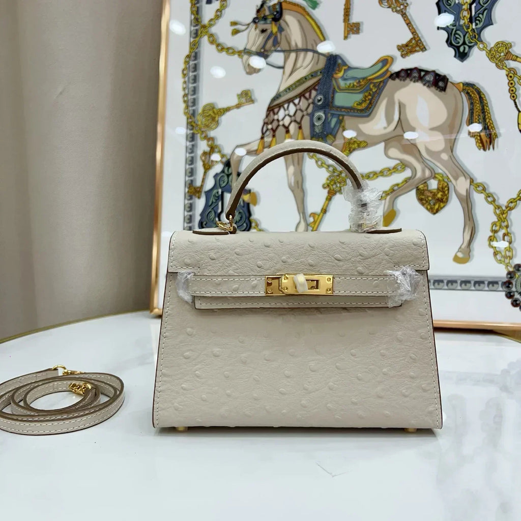 Kelly II Sellier Mini Beton Ostrich Gold Hardware