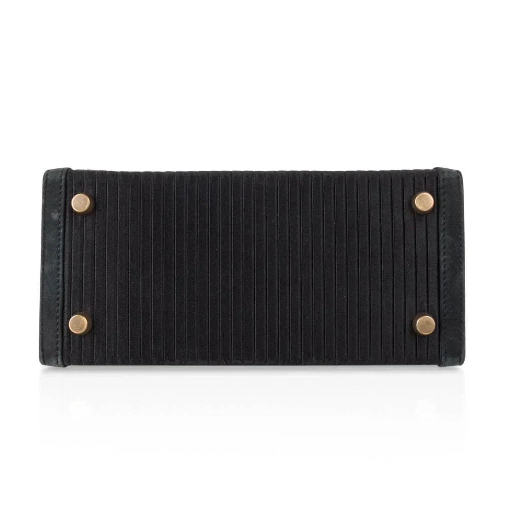 Kelly 20 Mini Vintage Bag Black Pleated Silk Suede Trim Gold Hardware