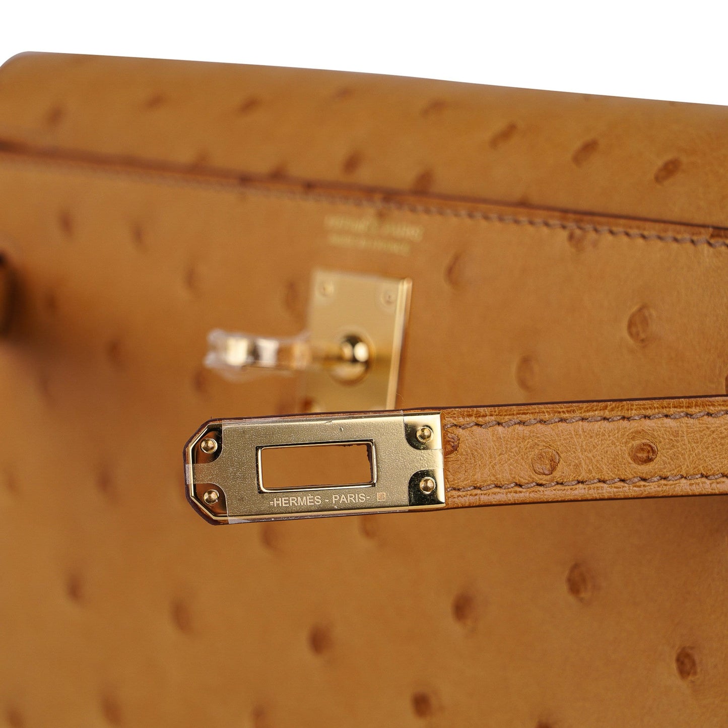 Kelly Danse Bag Tabac Camel Ostrich with Gold Hardware