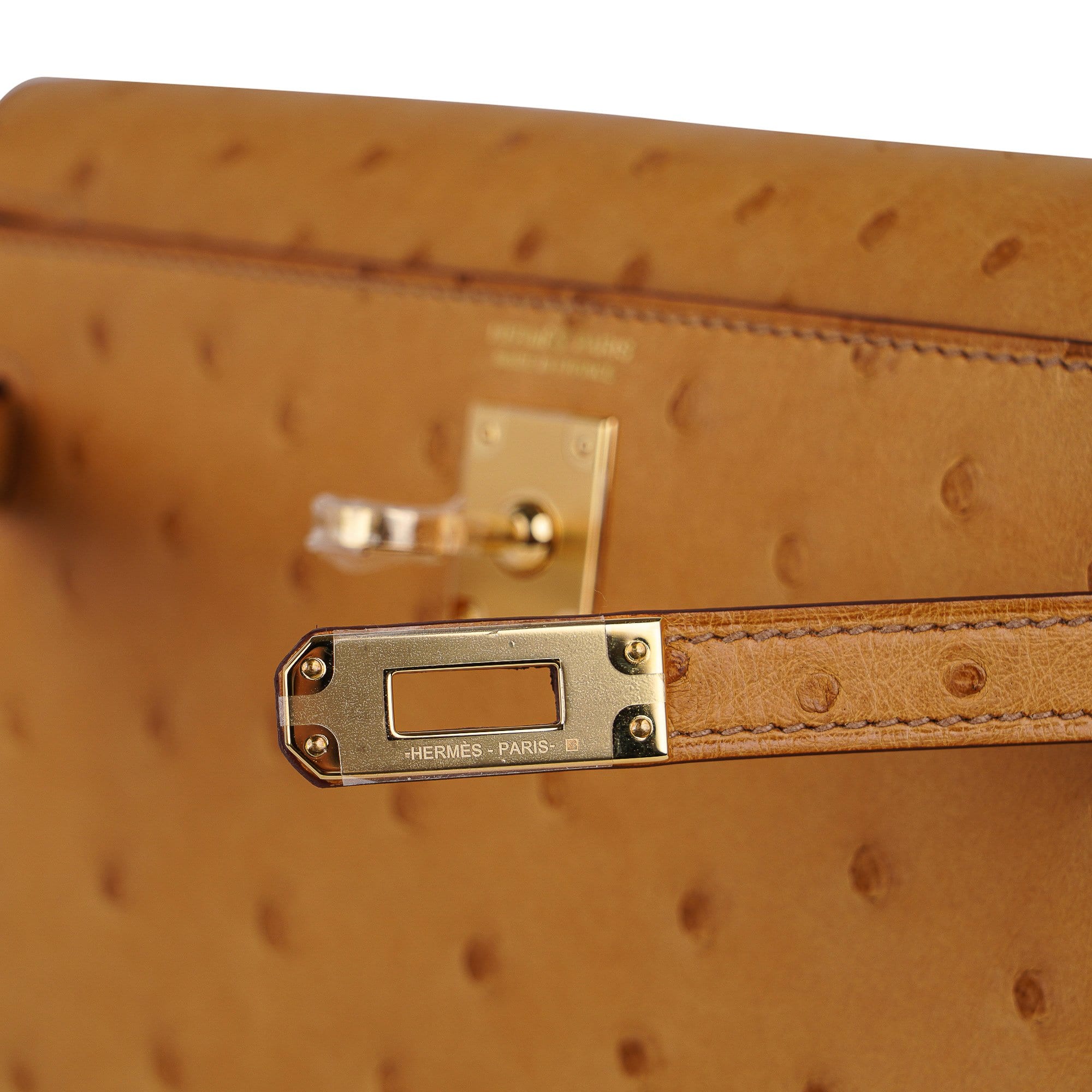 Kelly Danse Bag Tabac Camel Ostrich with Gold Hardware