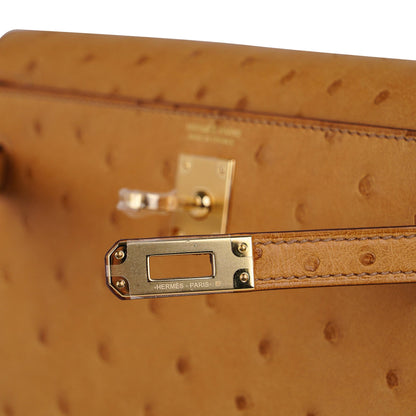 Kelly Danse Bag Tabac Camel Ostrich with Gold Hardware