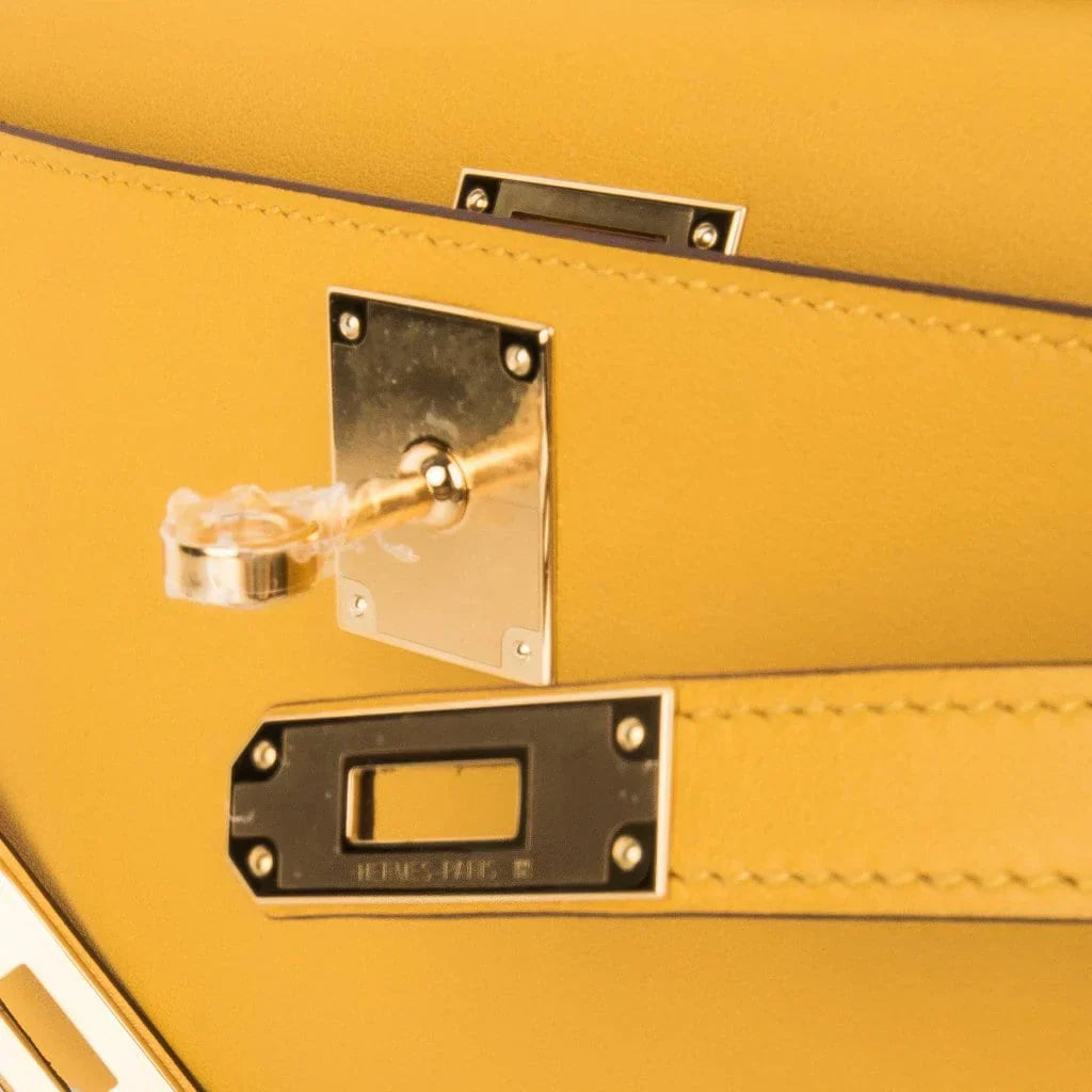 Kelly Cut Bag Jaune Ambre Clutch Swift Gold Hardware New