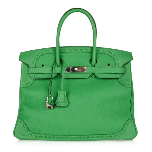 Birkin 35 Bag Ghillies Limited Edition Bamboo Palladium Hardware