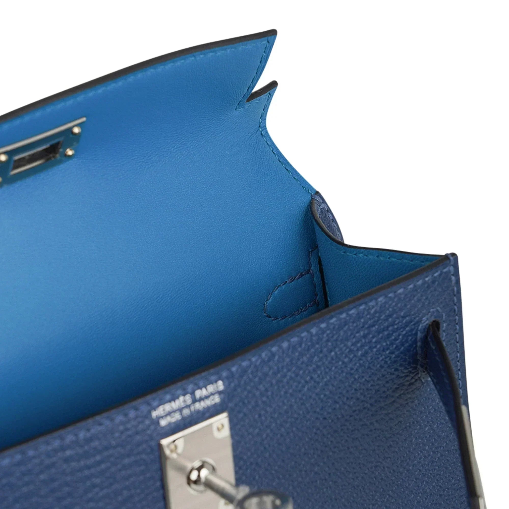 Special Order HSS Verso Mini Kelly 20 Sellier Bag Deep Bleu & Bleu Izmir Epsom Leather with Palladium Hardware