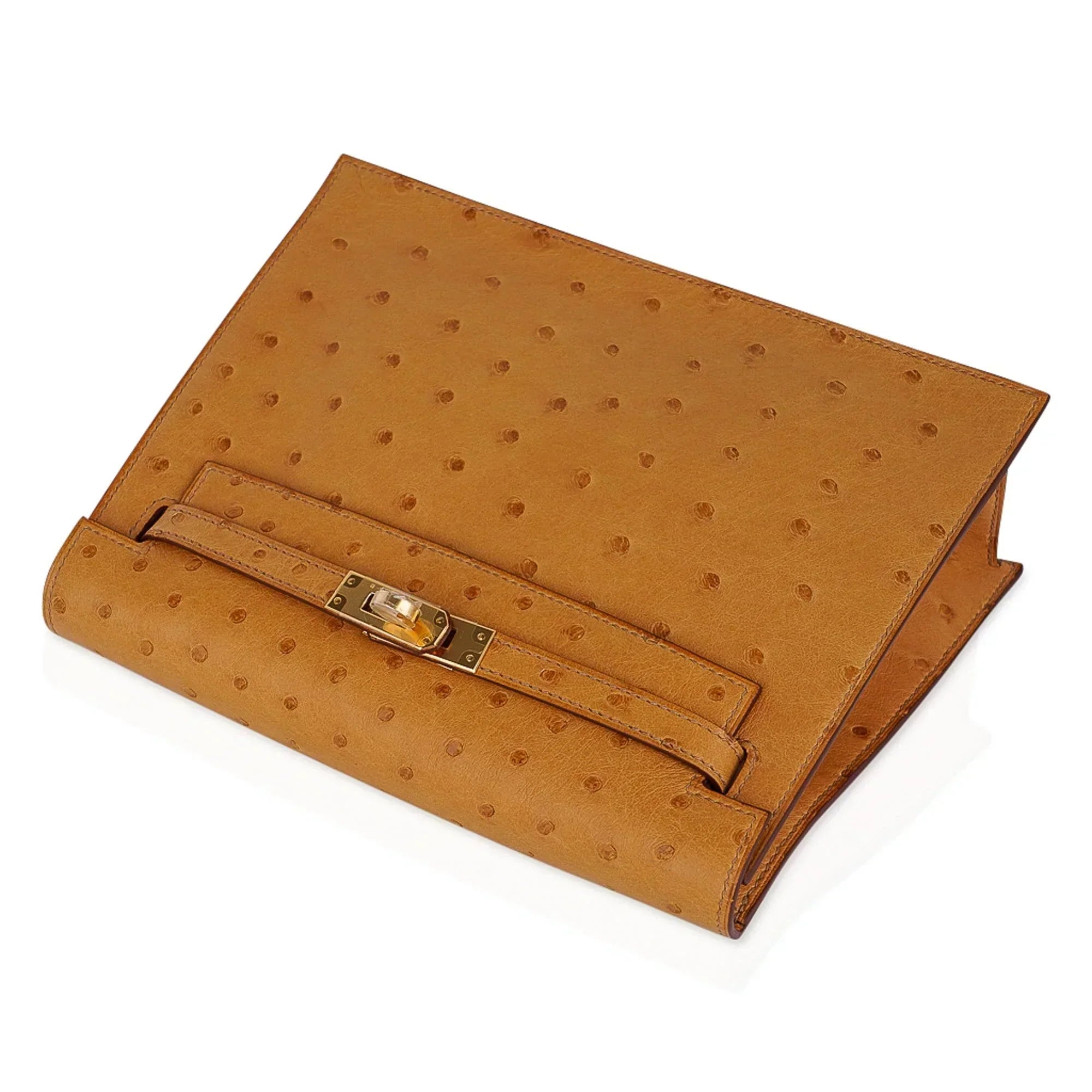 Kelly Danse Bag Tabac Camel Ostrich with Gold Hardware