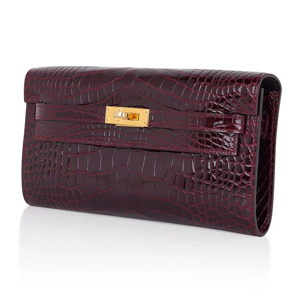 Kelly Classique To Go Wallet Bordeaux Alligator Gold Hardware New w/Box