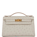 Kelly Pochette Gris Perle Ostrich Gold Hardware