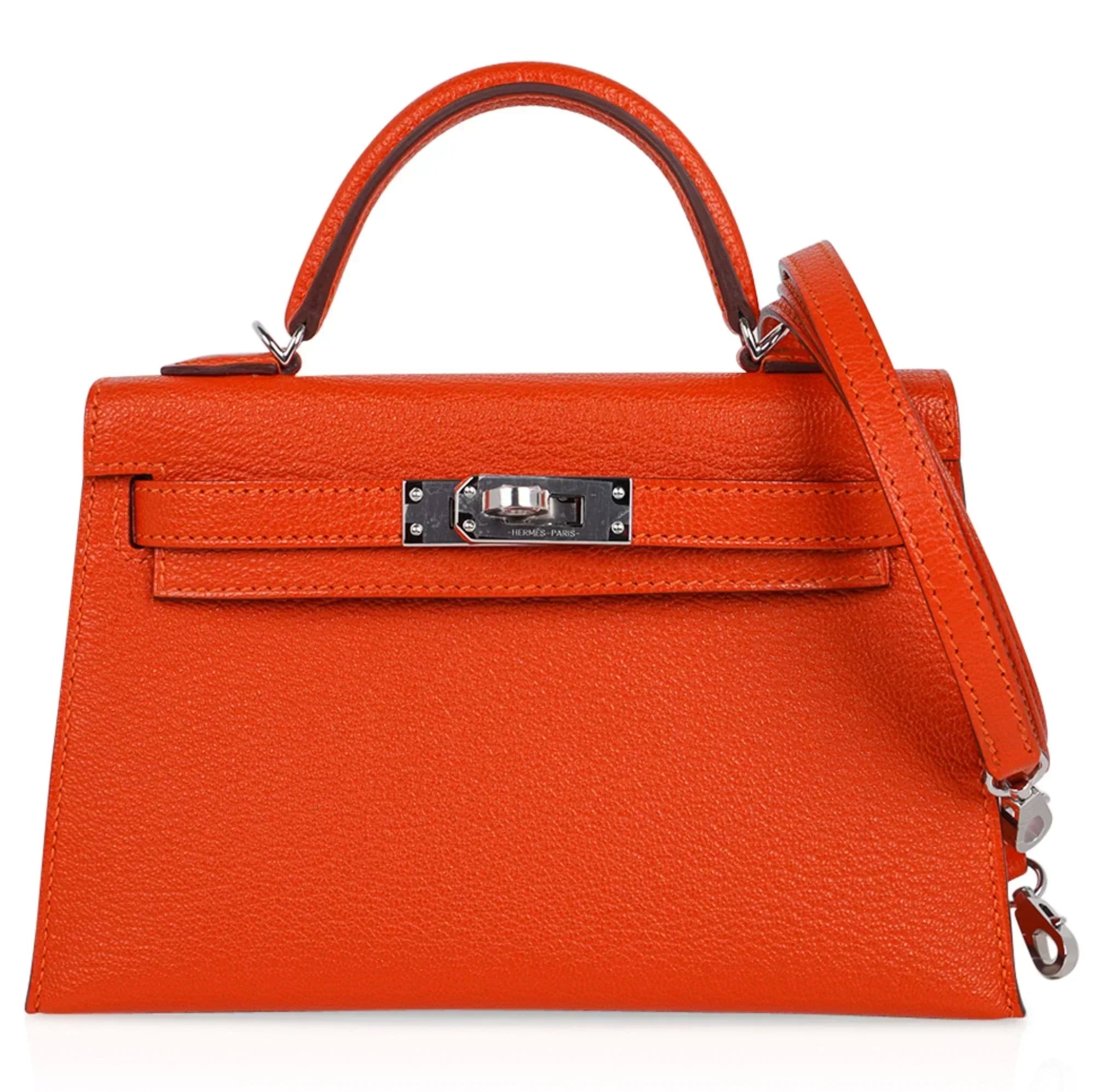 Kelly 20 Mini Sellier Bag Orange Feu / Rose Eglantine Chevre Bi-Color New w/Box