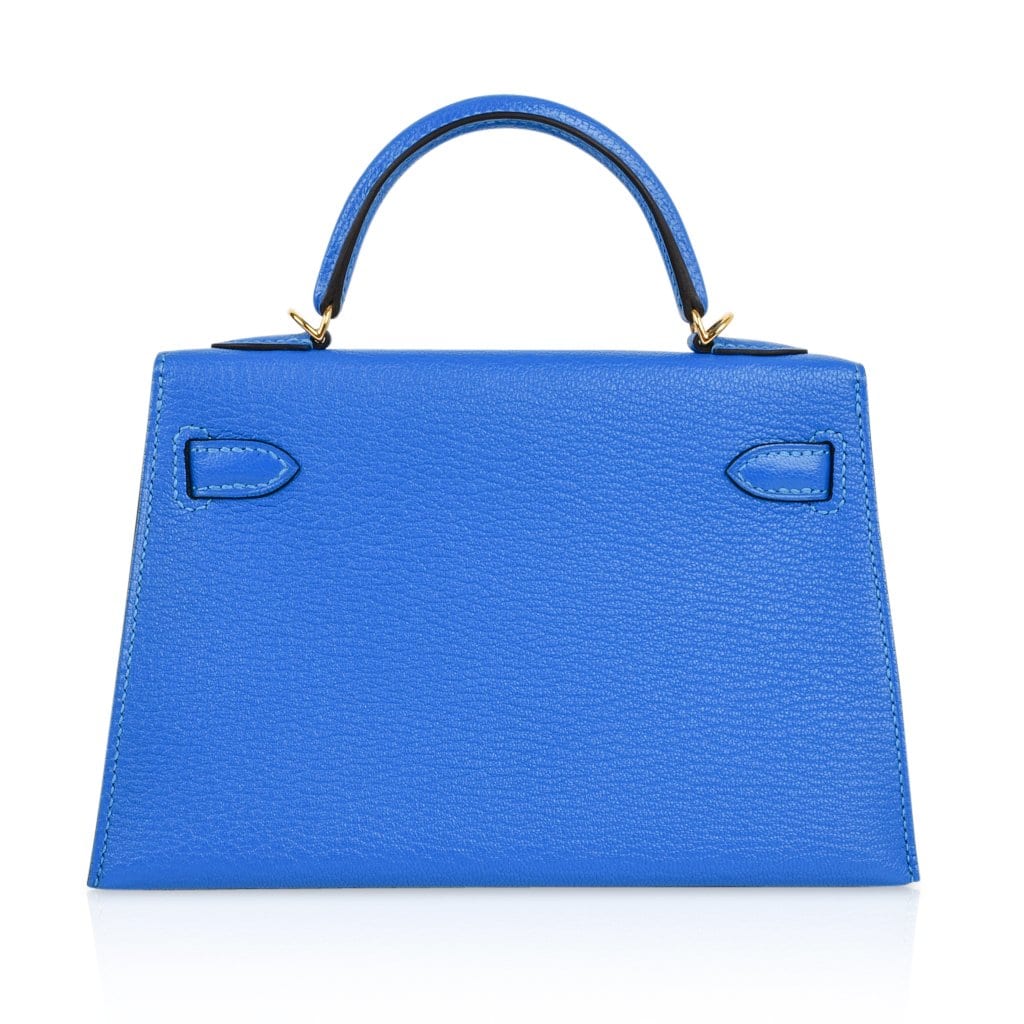 Kelly 20 Mini Sellier Bag Blue Hydra Chevre Leather Gold Hardware