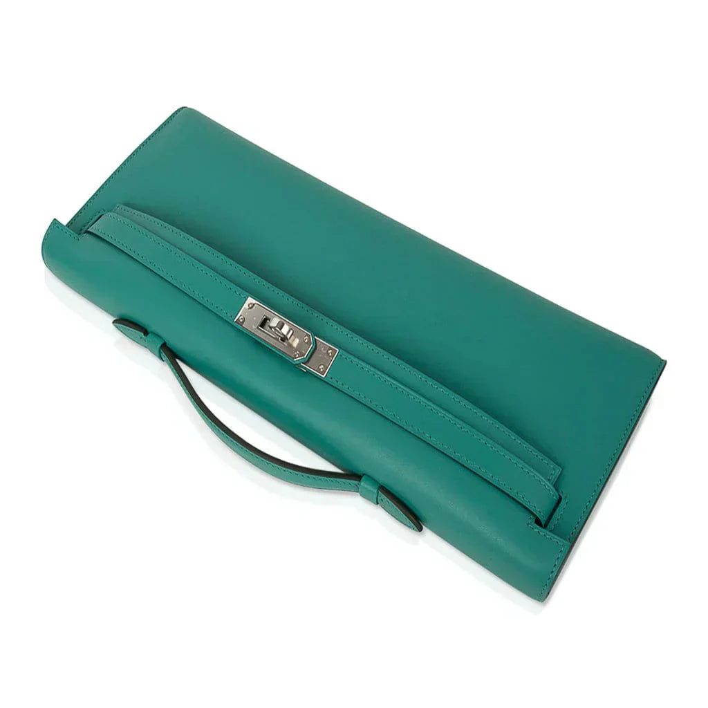 Kelly Cut Vert Verone Clutch Bag Swift Palladium
