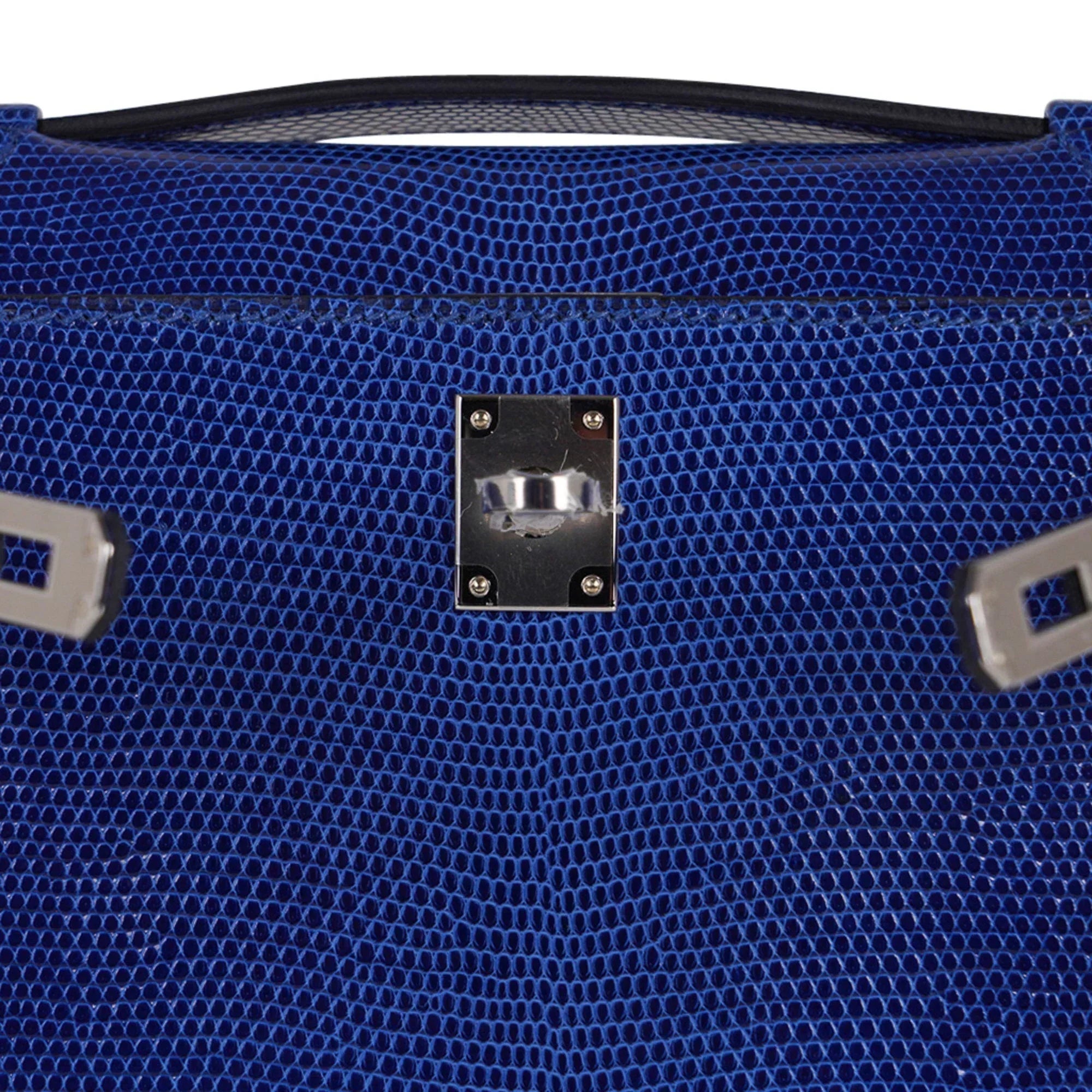 Kelly Pochette Bag Blue Sapphire Lizard Clutch Palladium Hardware