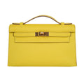 Kelly Pochette Bag Lime Clutch Gold Hardware Swift Leather