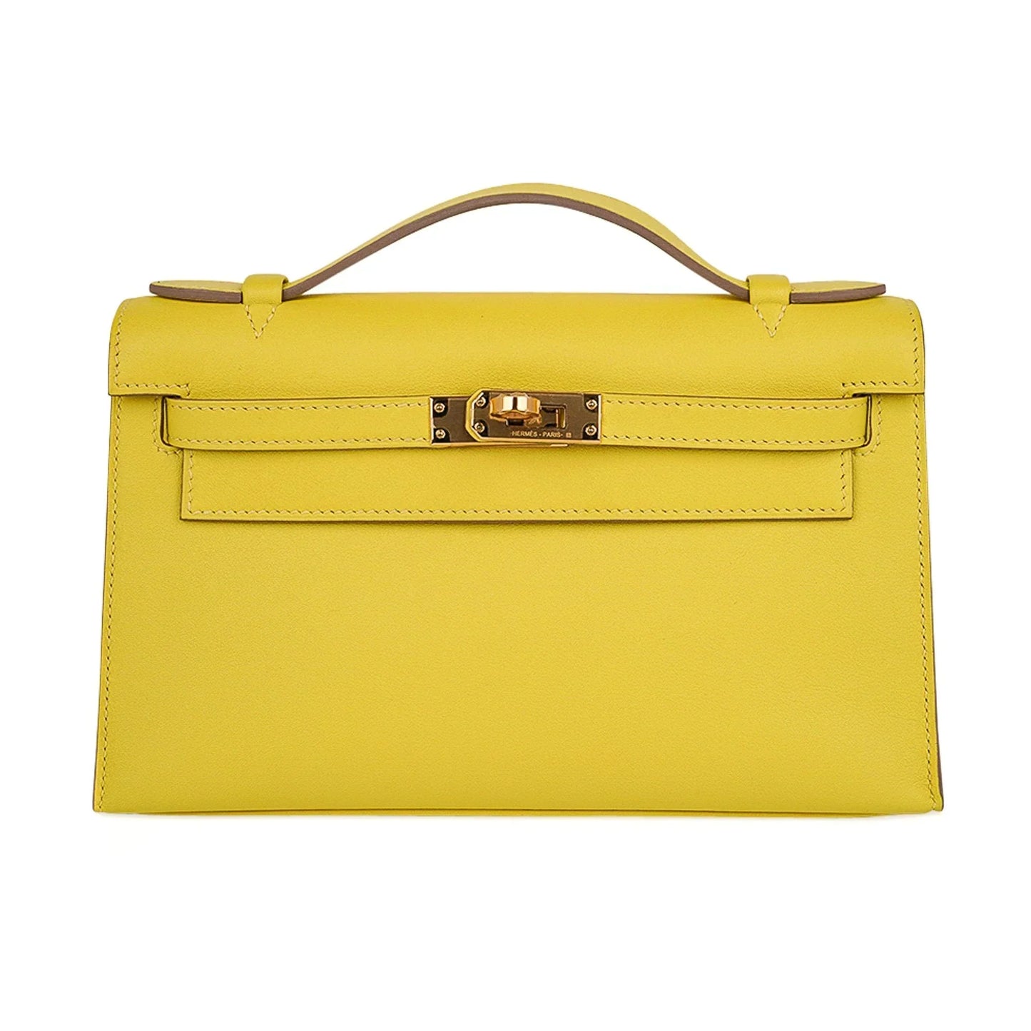 Kelly Pochette Bag Lime Clutch Gold Hardware Swift Leather