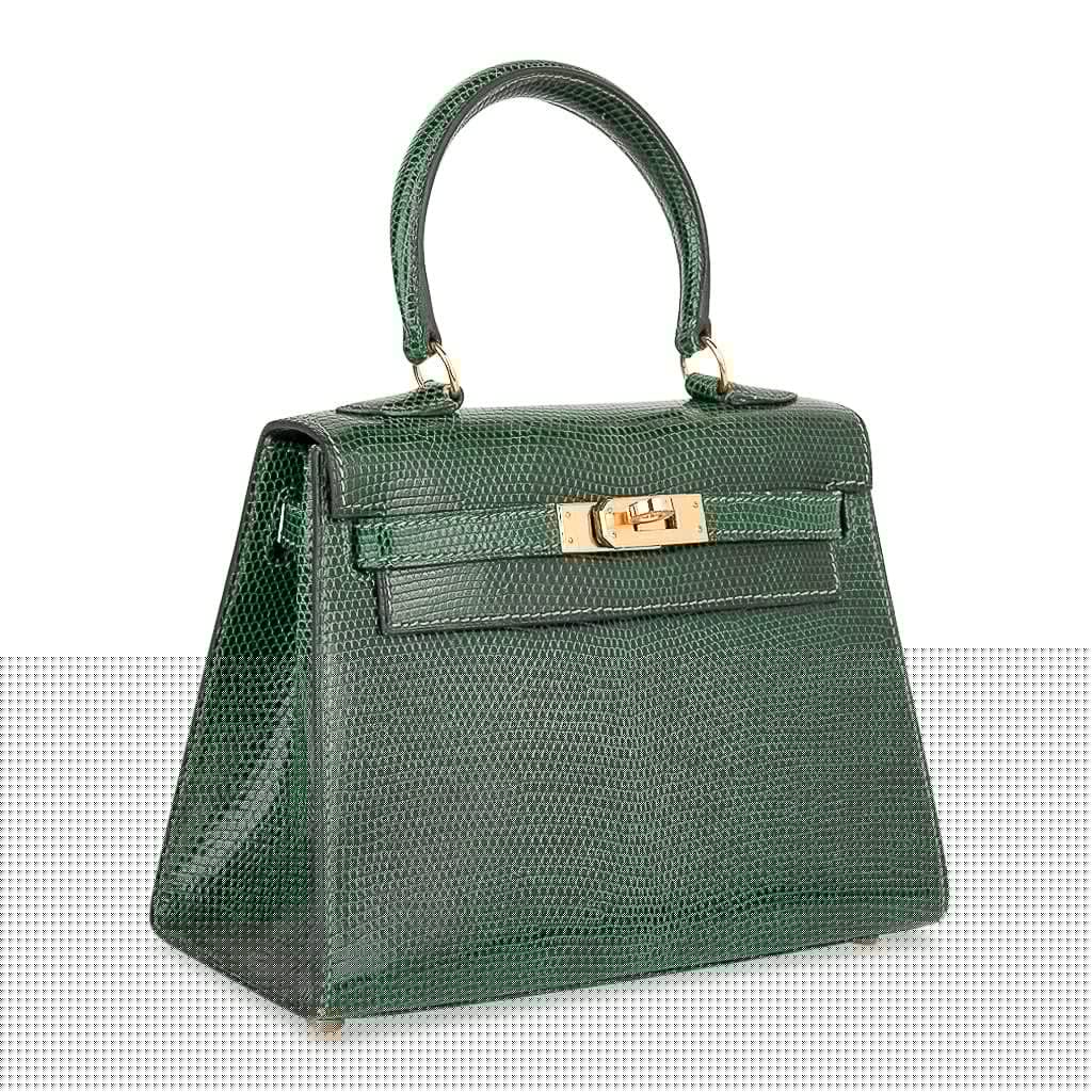 Vintage Kelly 20 Sellier Mini Vert Moyen Lizard Gold Hardware