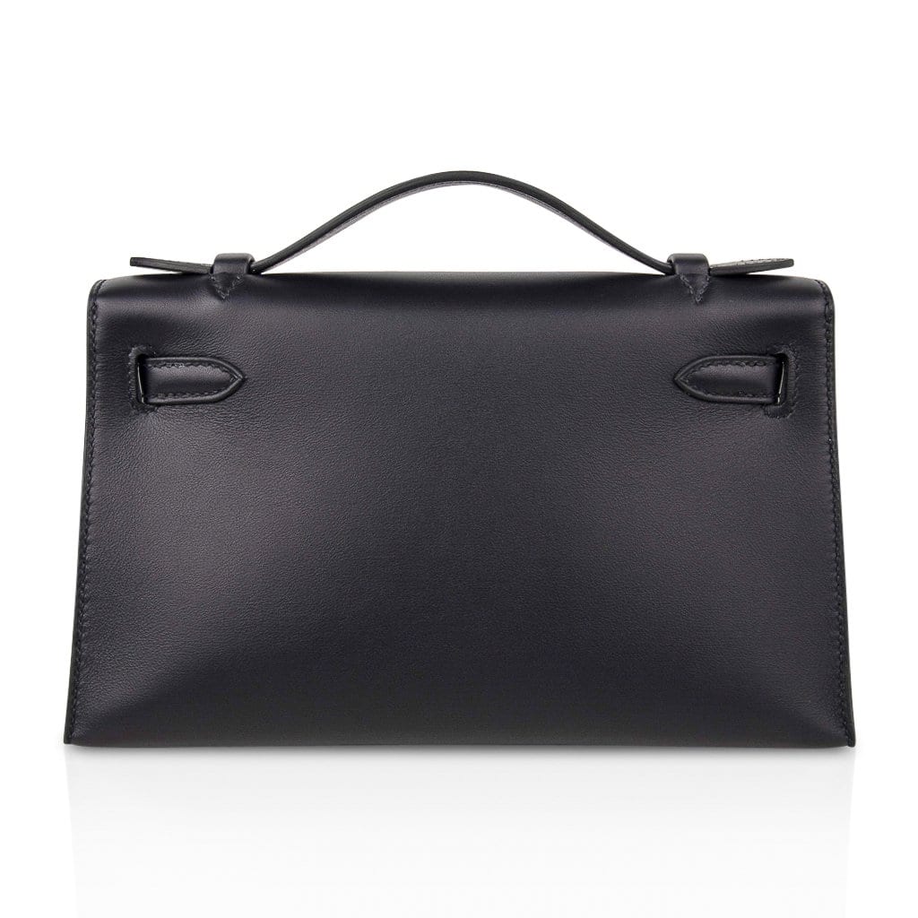 Kelly Pochette Bag Black Swift Leather with Gold Hardware