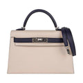 Special Order HSS Mini Kelly 20 Bag Sellier Craie & Blue Indigo Epsom Leather with Palladium Hardware