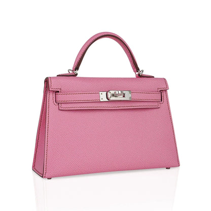 Mini Kelly 20 Sellier Bag in 5P Pink Bubblegum Epsom Leather with Palladium Hardware