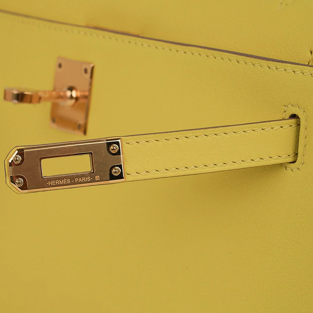 Kelly Pochette Bag Lime Clutch Gold Hardware Swift Leather