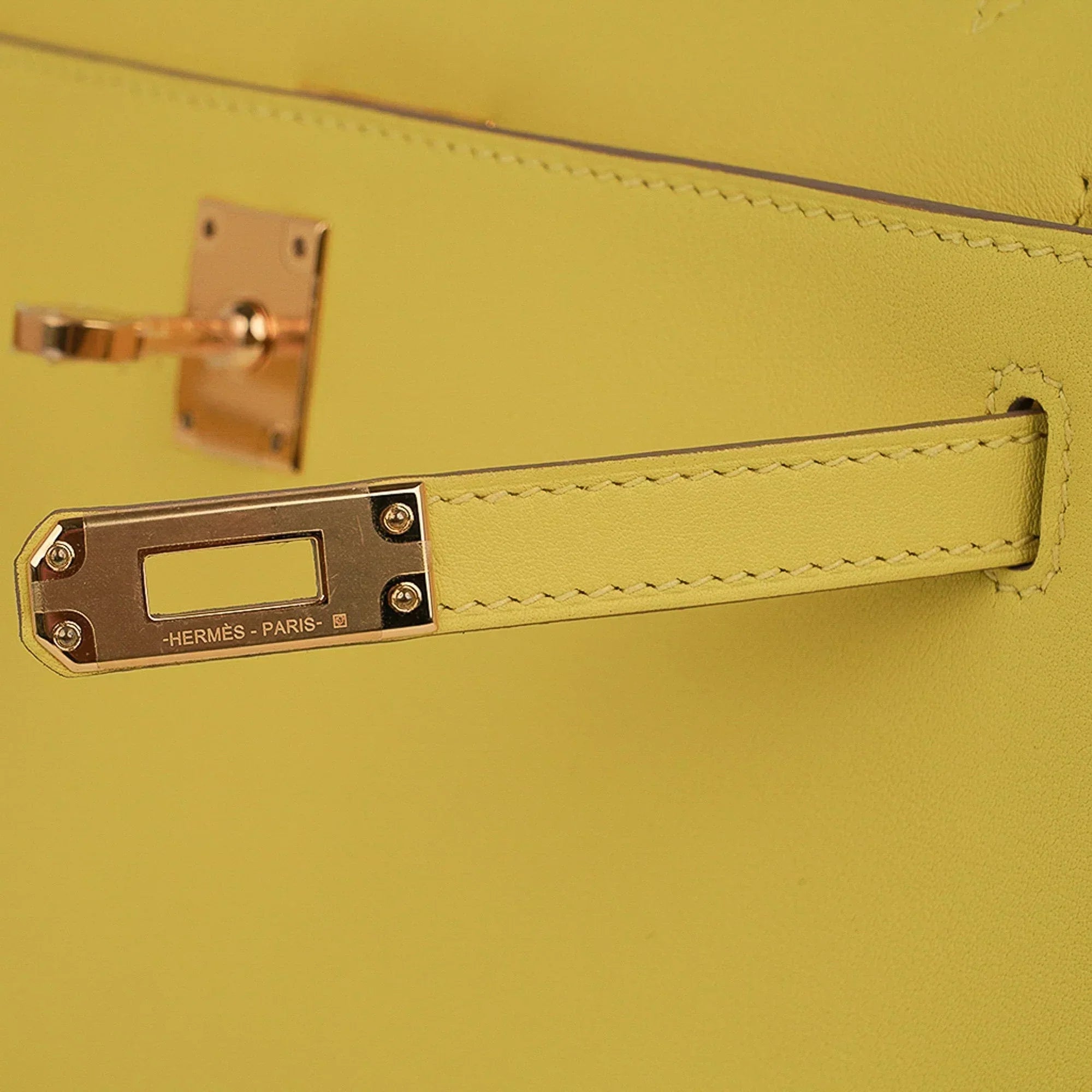 Kelly Pochette Bag Lime Clutch Gold Hardware Swift Leather