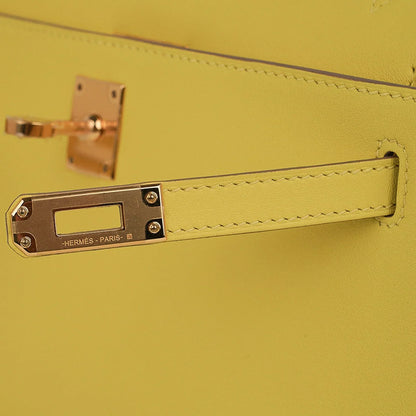 Kelly Pochette Bag Lime Clutch Gold Hardware Swift Leather