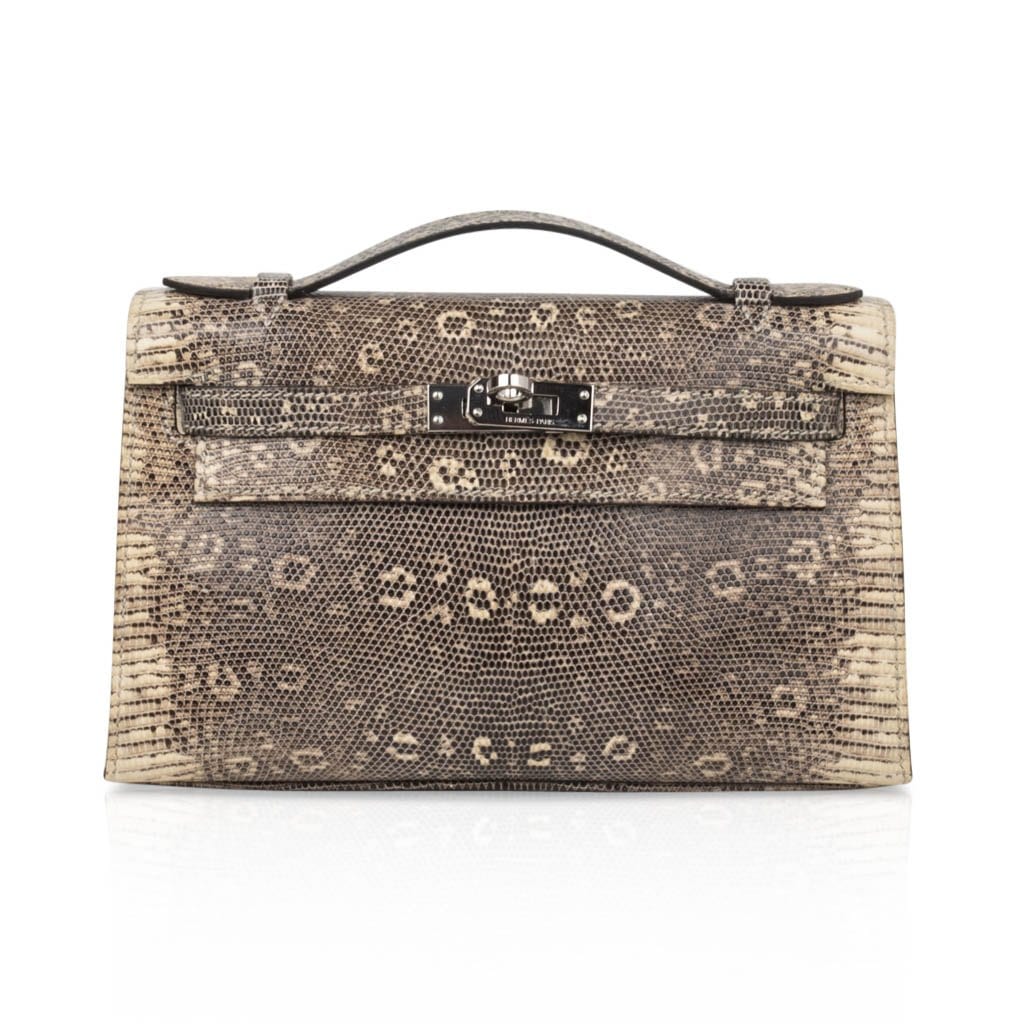 Kelly Pochette Bag Ombre Lizard Clutch Palladium Hardware Very Rare
