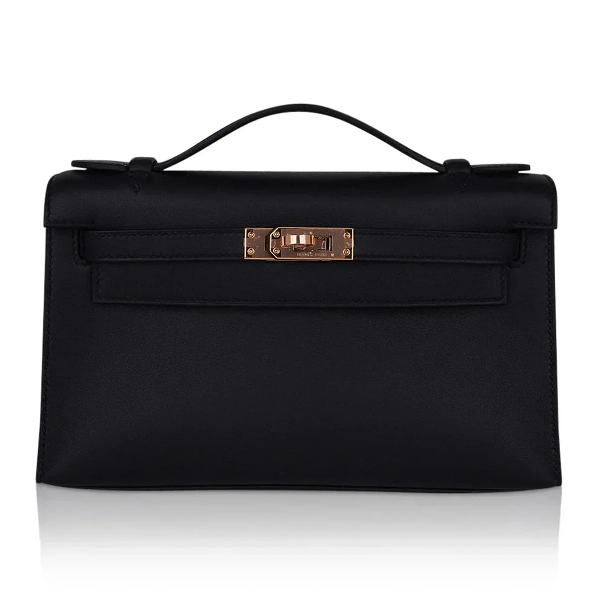Kelly Pochette Bag Black Rose Gold Hardware Clutch