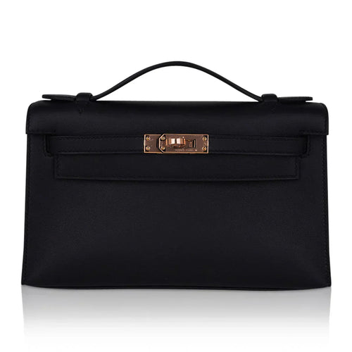 Kelly Pochette Bag Black Rose Gold Hardware Clutch