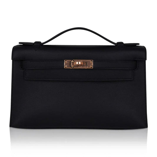 Kelly Pochette Bag Black Rose Gold Hardware Clutch