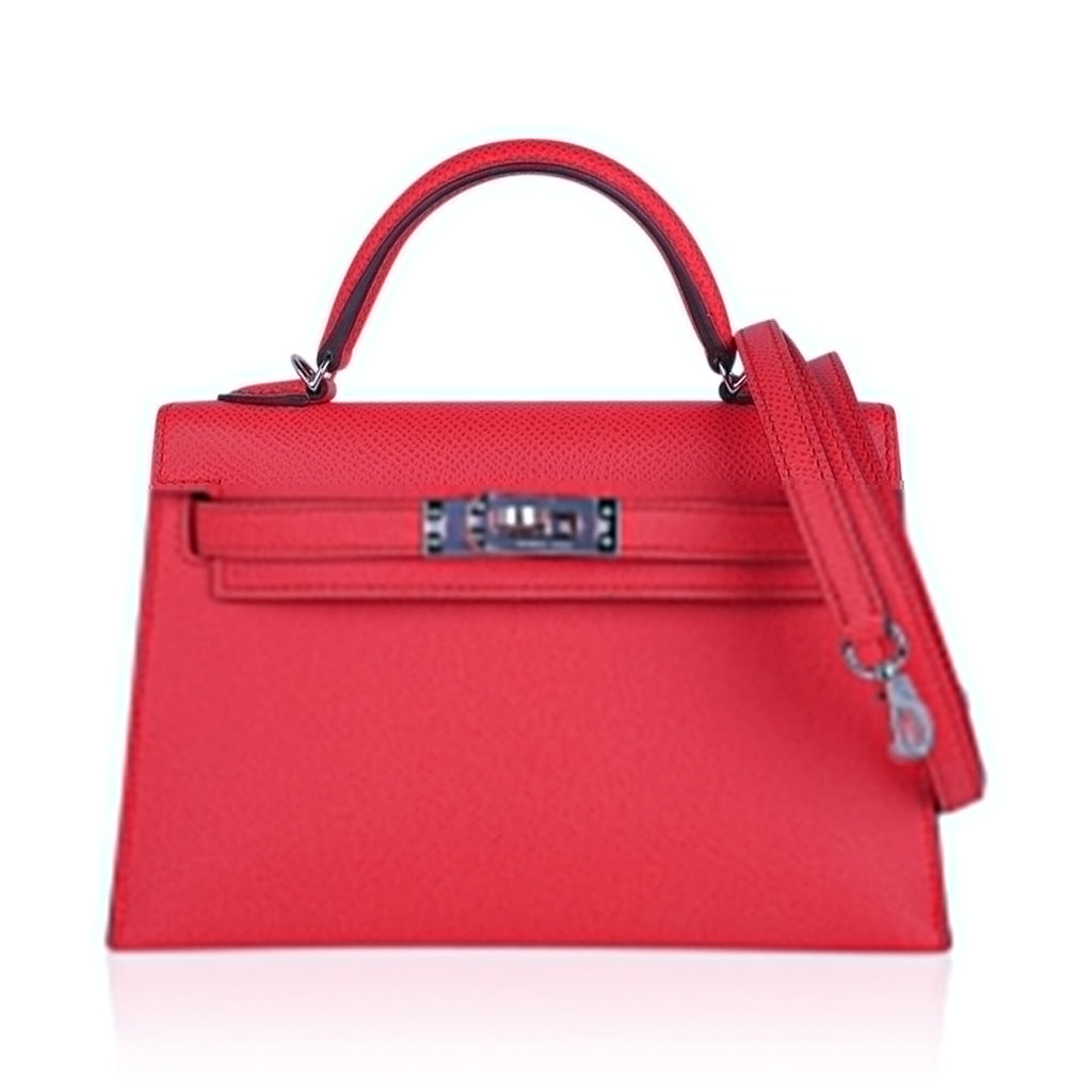 Mini Kelly 20 Bag Sellier Rose Texas Epsom with Palladium Hardware