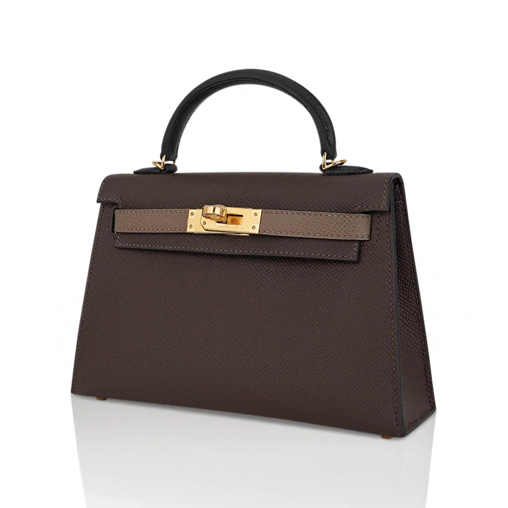 Special Order HSS Mini Kelly 20 Sellier Bag Ecorce Etoupe and Black with Gold Hardware