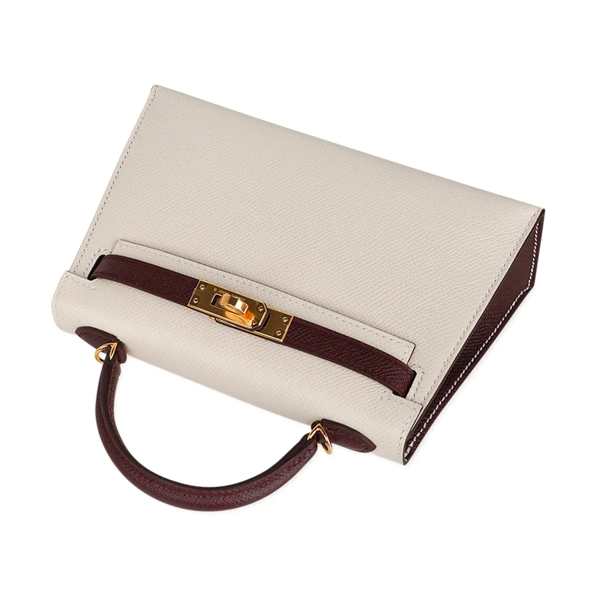 Special Order HSS Mini Kelly 20 Sellier Bag Nata & Bordeaux Epsom Leather with Gold Hardware