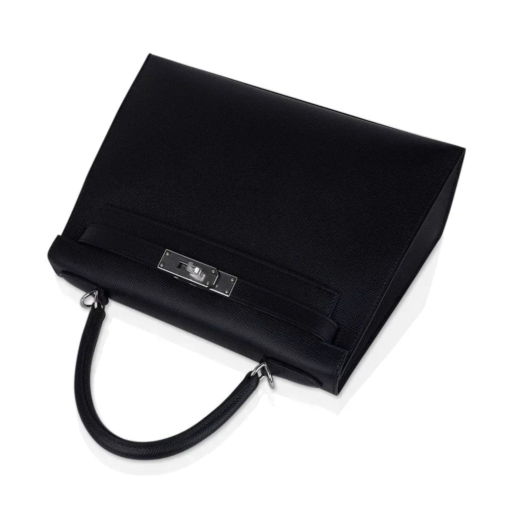 Kelly 28 Sellier Bag Black Epsom Leather with Palladium Hardware