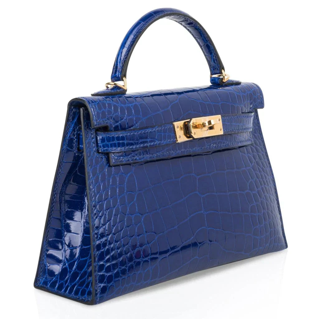 Kelly 20 Mini Sellier Bag Blue Electric Alligator Gold Hardware Limited