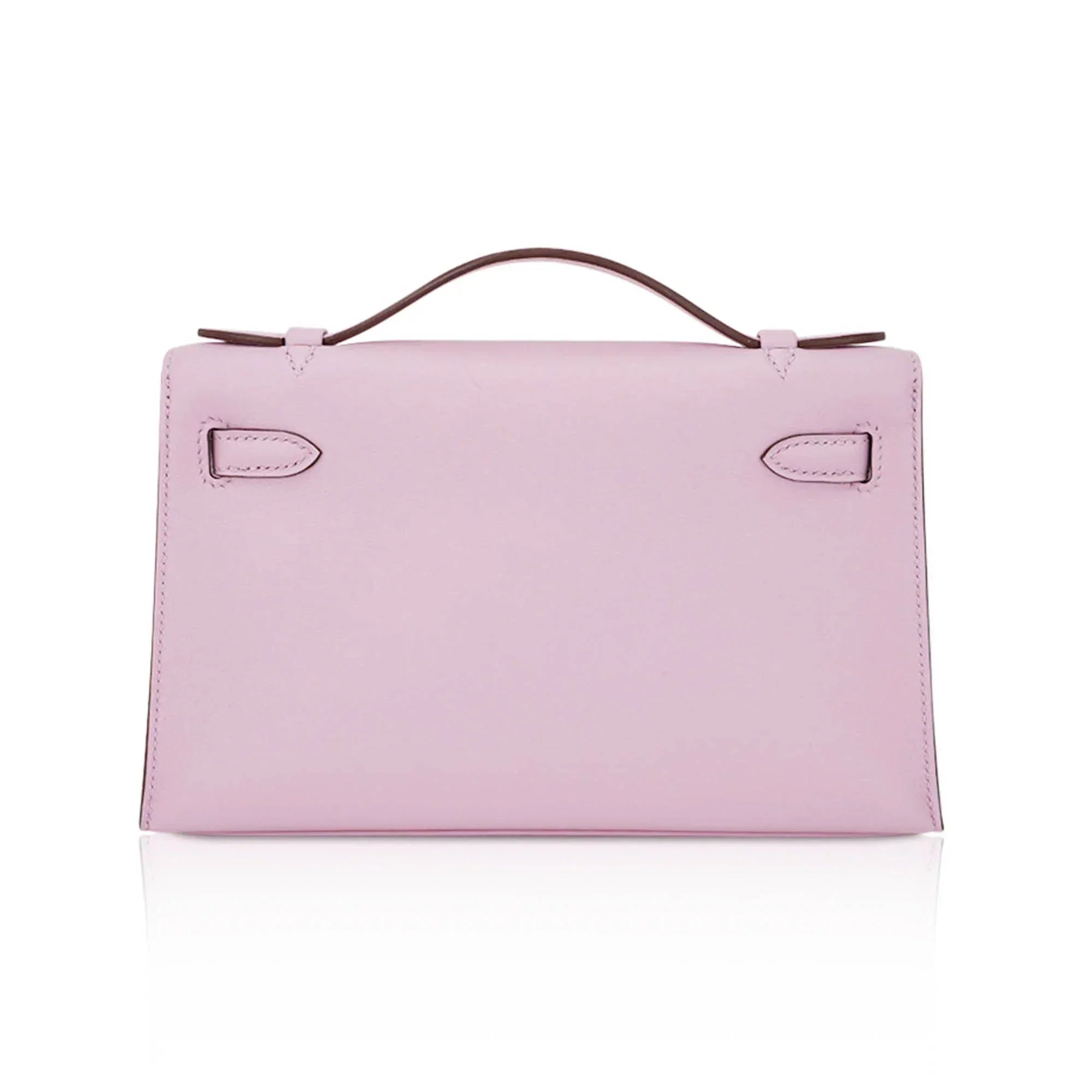 Kelly Pochette Clutch Bag Mauve Sylvestre Swift Leather with Rose Gold Hardware
