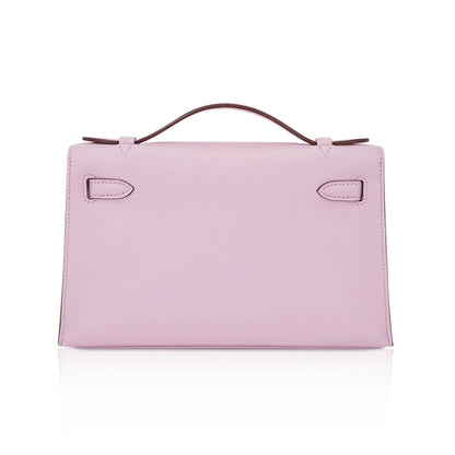 Kelly Pochette Clutch Bag Mauve Sylvestre Swift Leather with Rose Gold Hardware