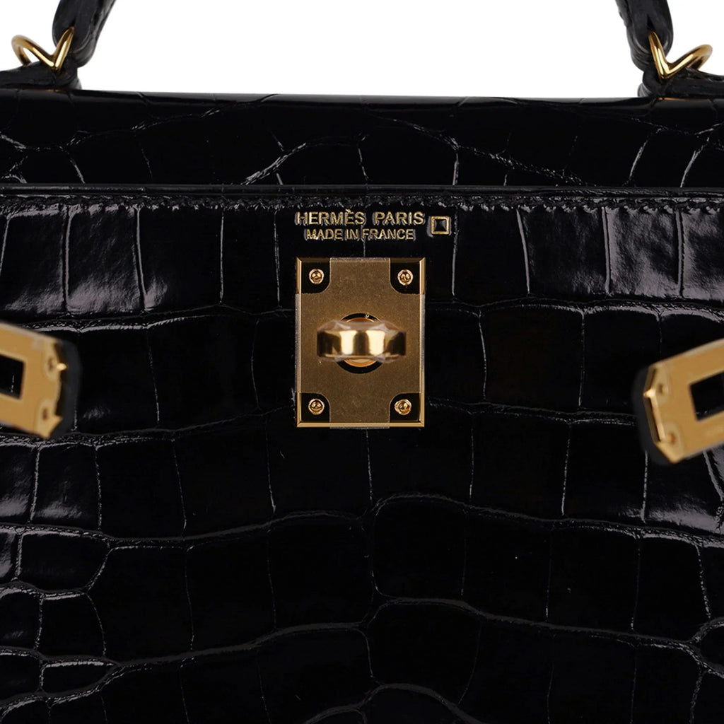 Kelly 20 Mini Sellier Bag Black Alligator Gold Hardware