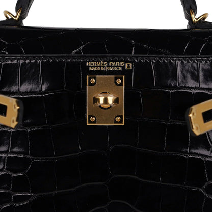 Kelly 20 Mini Sellier Bag Black Alligator Gold Hardware