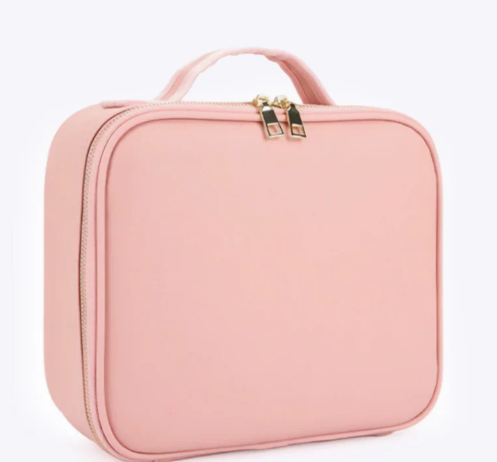 Travel Makeup Case with Built-In LED Light Mirror