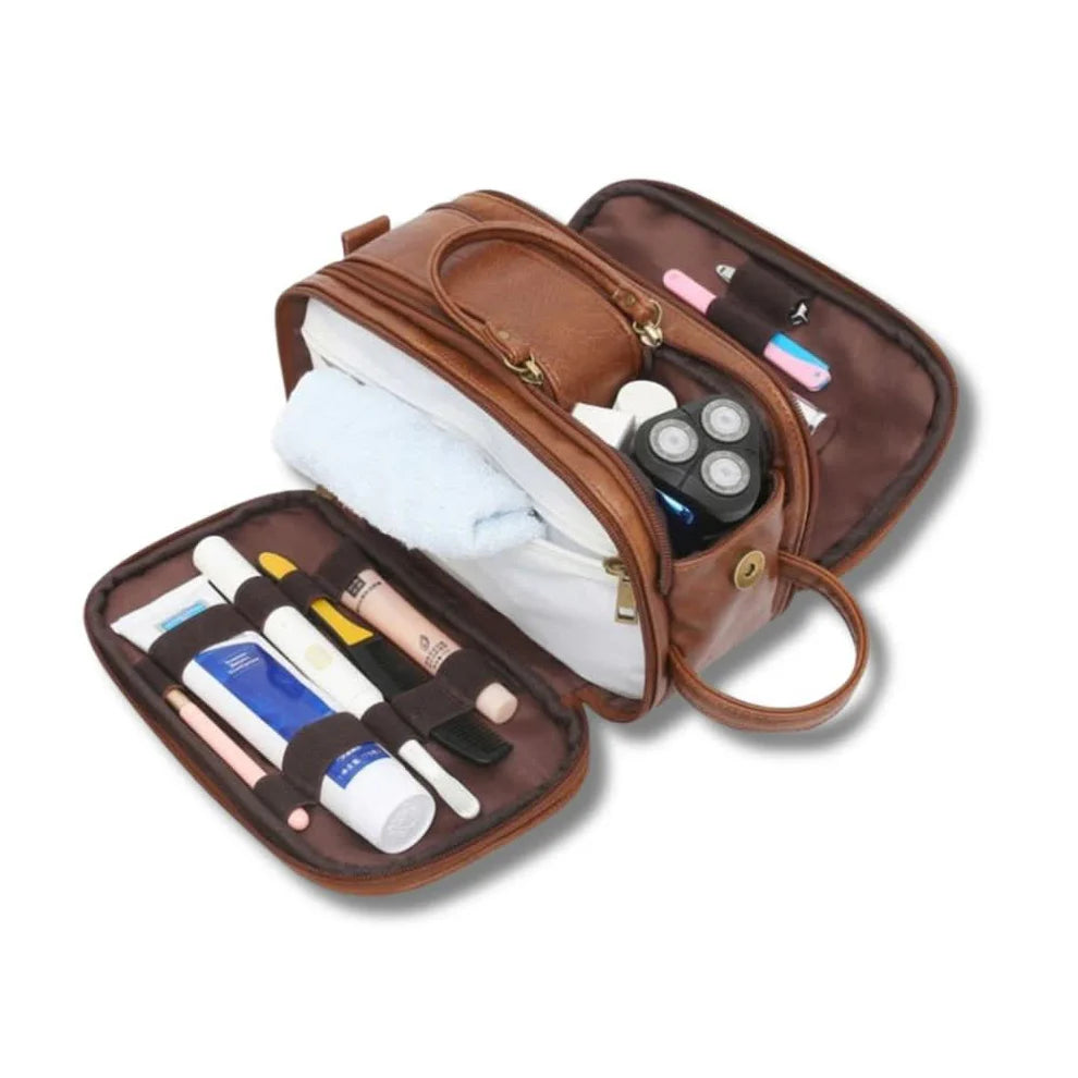 Vintage Leather Multi-Pocket Travel Toiletry Bag