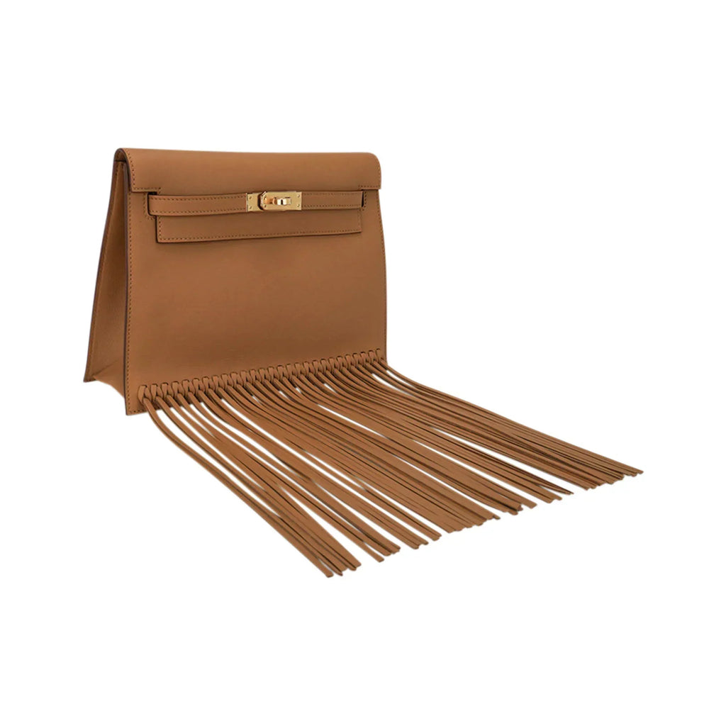 Kelly Danse Fringe Bag Sesame with Gold Hardware