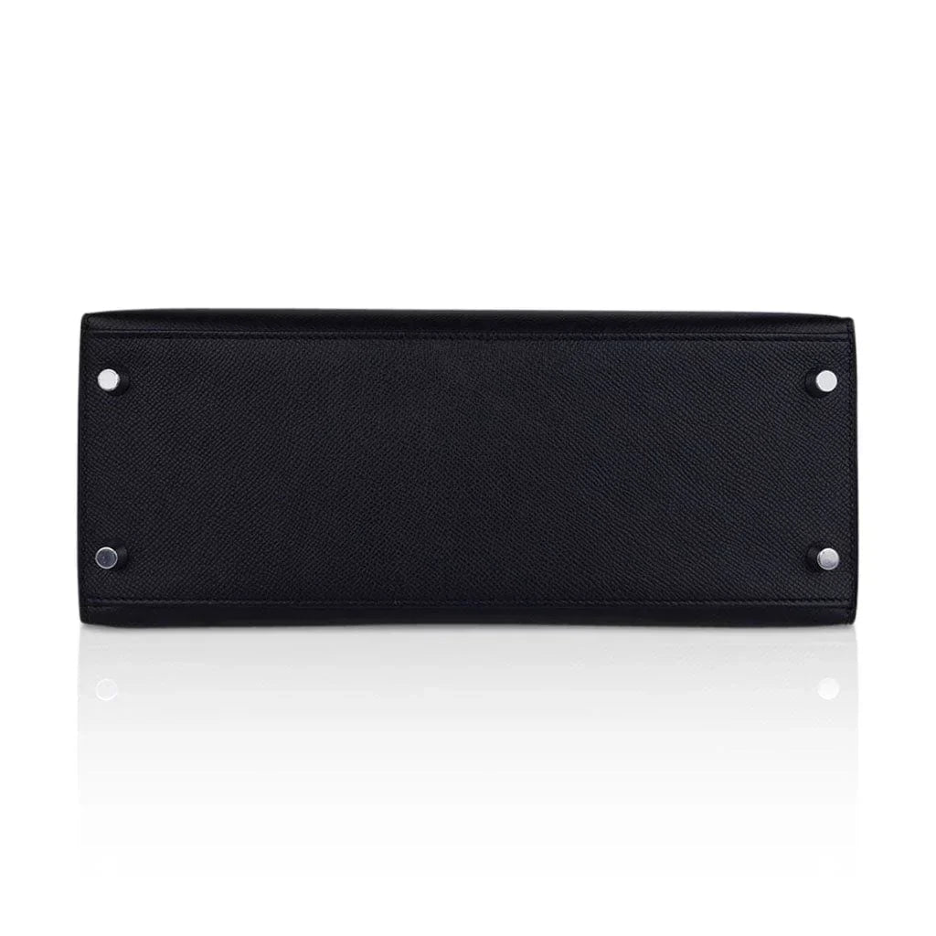 Kelly 28 Sellier Bag Black Epsom Leather with Palladium Hardware