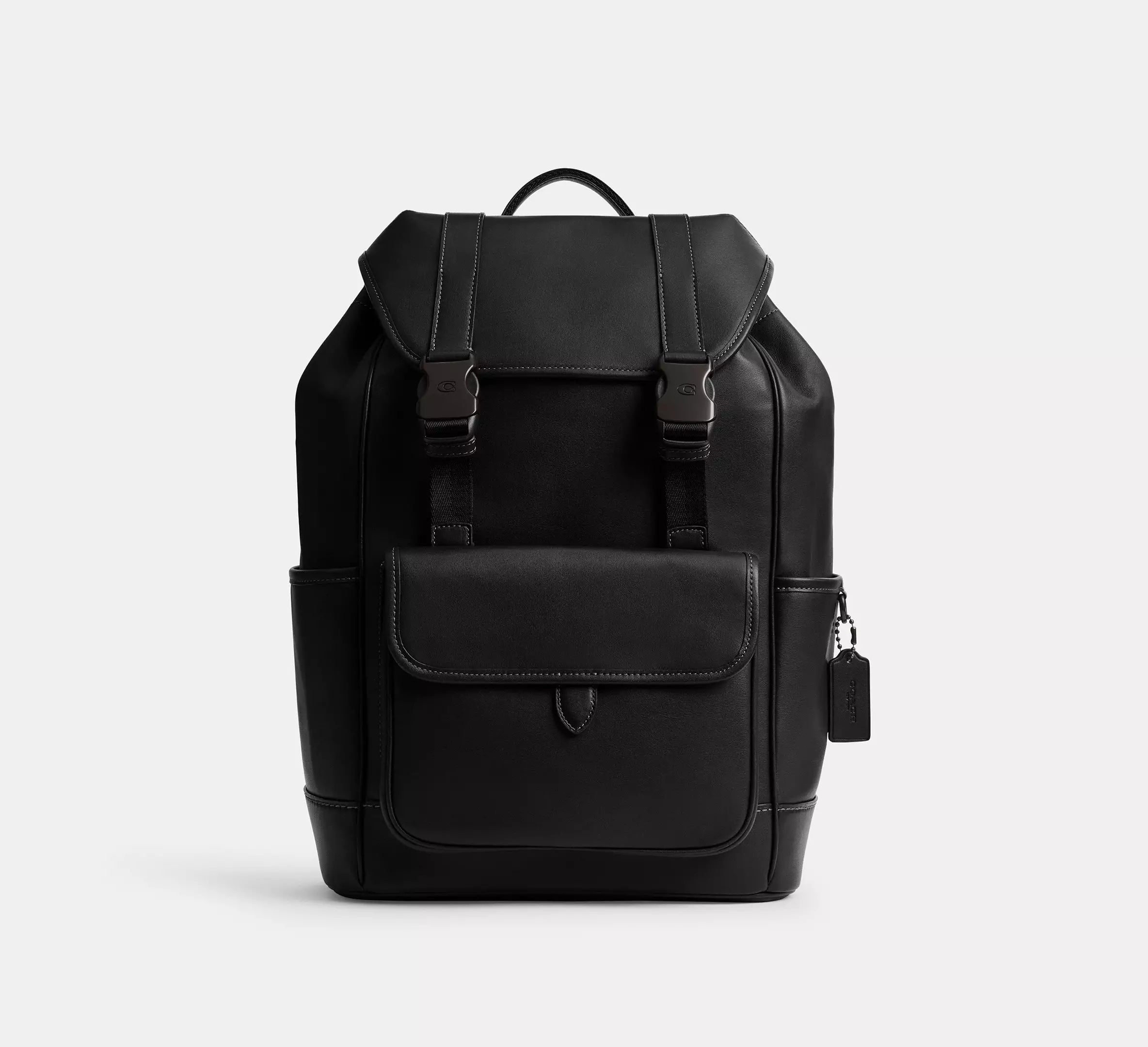Sleek Leather Flap Backpack with Multi-Compartment Design