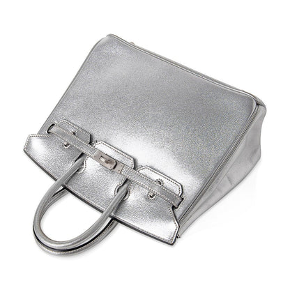 Birkin 25 Bag Metallic Silver Chevre with Brushed Palladium Hardware