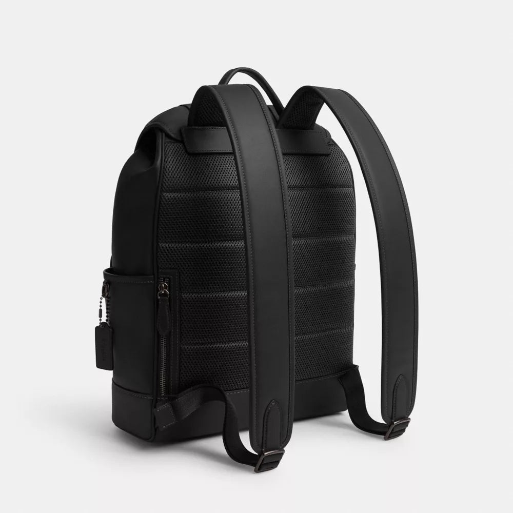 Sleek Leather Flap Backpack with Multi-Compartment Design