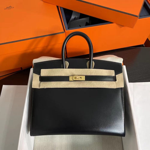 Birkin 25 Sellier Noir Box Calfskin Gold Hardware